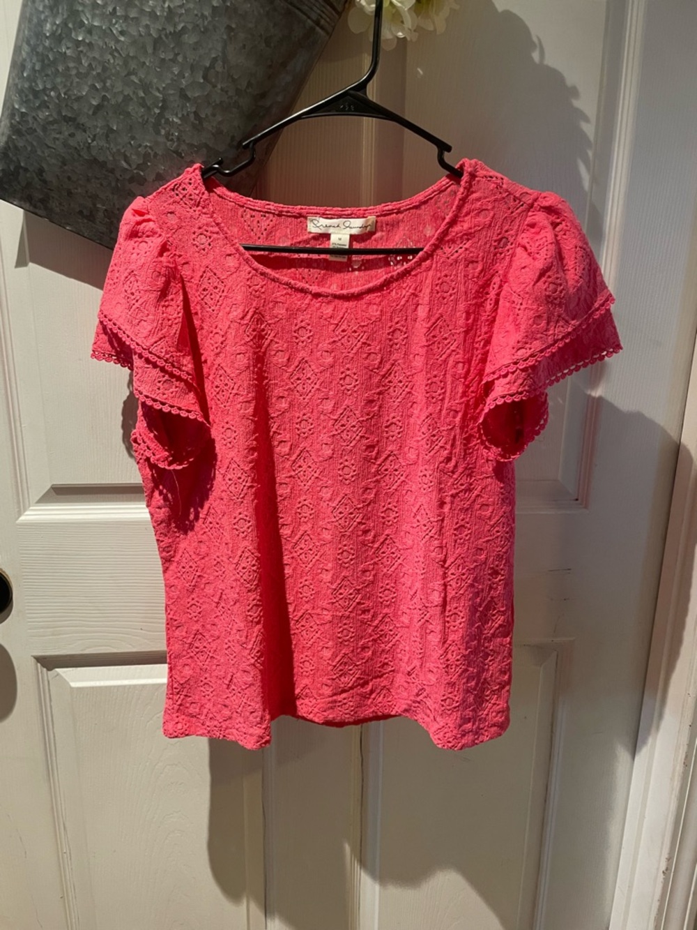 French Laundry Hot Pink Lace Flutter Sleeve Blouse